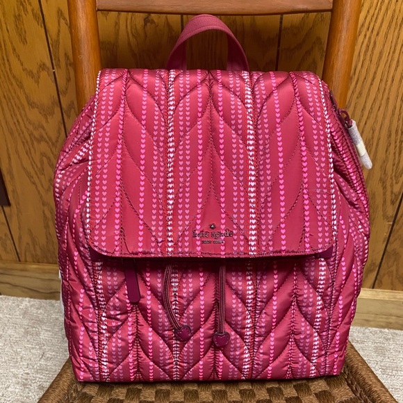 Kate Spade Ellie heart quilted backpack cranberry - Picture 2 of 11